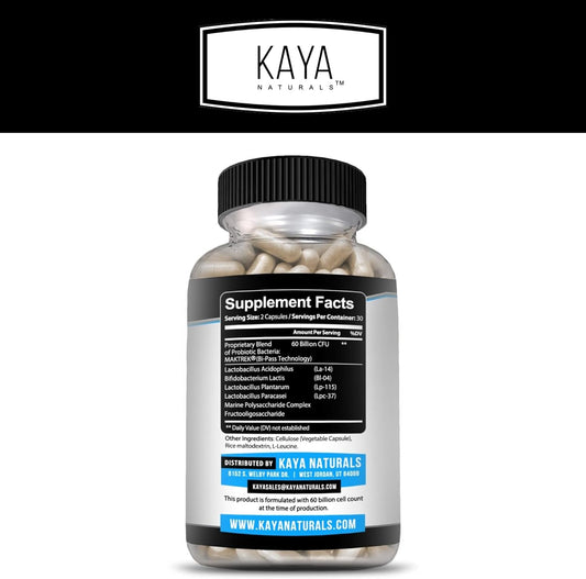 Kaya Naturals Probiotic 60 Billion CFU Gut & Immune Support 60 Veggie Capsules
