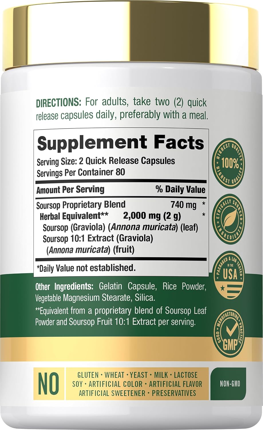 Carlyle Soursop Leaves Herbal Supplement 160 Capsules