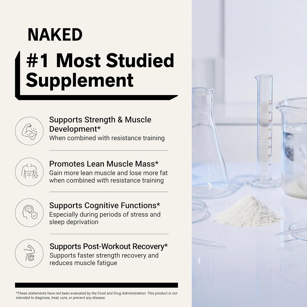 NAKED Pure Micronized Creatine Monohydrate Powder Unflavored 500 g 100 Servings