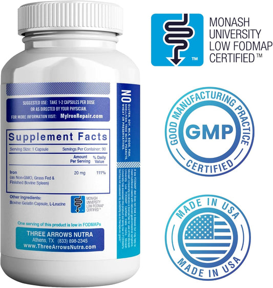 Iron Repair Simply Natural Iron Supplement Low FODMAP Capsules 90 Count