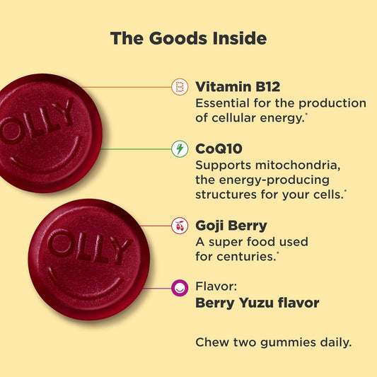 OLLY Daily Energy Gummies Vitamin B12 CoQ10 Goji Berry Berry Yuzu 60 Count