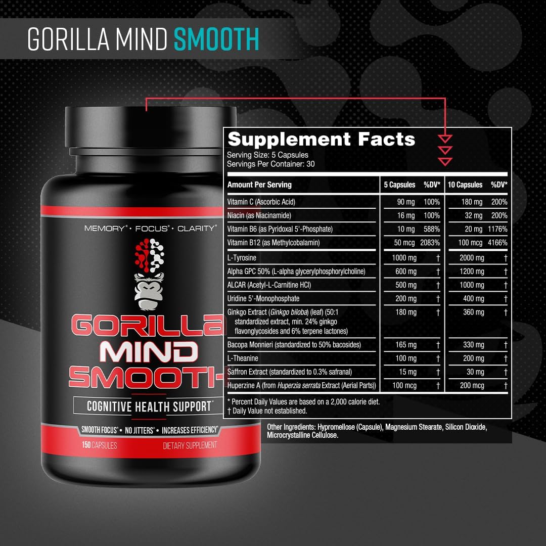 Gorilla Mind Smooth Nootropic Supplement 150 Capsules