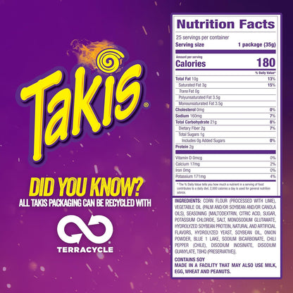 Takis Blue Heat Mini Hot Chili Pepper Rolled Corn Tortilla Chips 25 Pack 1.23 oz Each