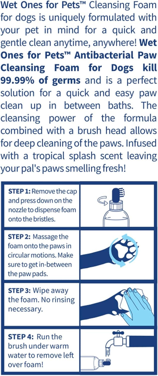 Wet Ones for Pets Dog Paw Cleaner Foaming Cleanser with Scrubber Brush 5 oz