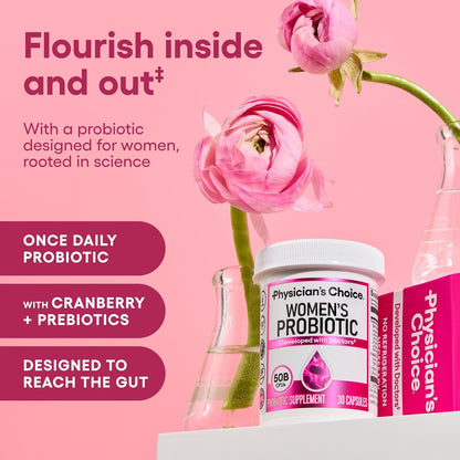 Physician's CHOICE Probiotics for Women 50 Billion CFU with Prebiotics Cranberry Extract Capsules 30 Count