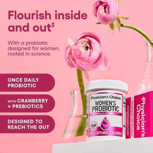 Physician's CHOICE Probiotics for Women 50 Billion CFU with Prebiotics Cranberry Extract Capsules 30 Count