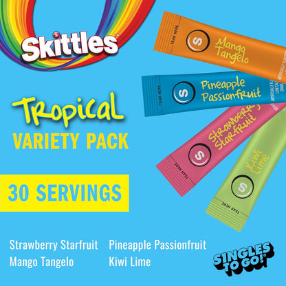 Singles To Go Skittles Tropical Variety Pack Powdered Drink Mix 30 Servings