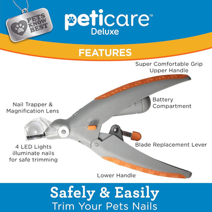 PetiCare Dog & Cat Nail Clipper with LED Light & 5X Magnification – Pet Grooming Tool