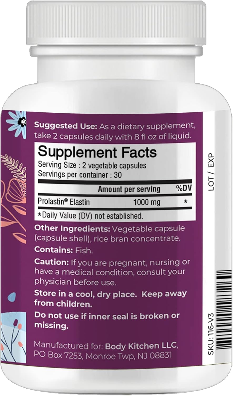 Body Kitchen Pro Elastin Peptides 1000 mg Marine-Derived Supplement 60 Capsules