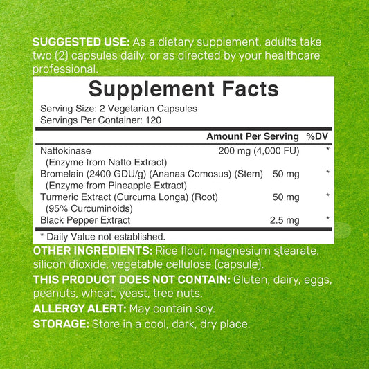 Deal Supplement Nattokinase 4,000 FU with Bromelain, Turmeric Curcumin & Black Pepper – Vegan, Non-GMO, 240 Veg Capsules