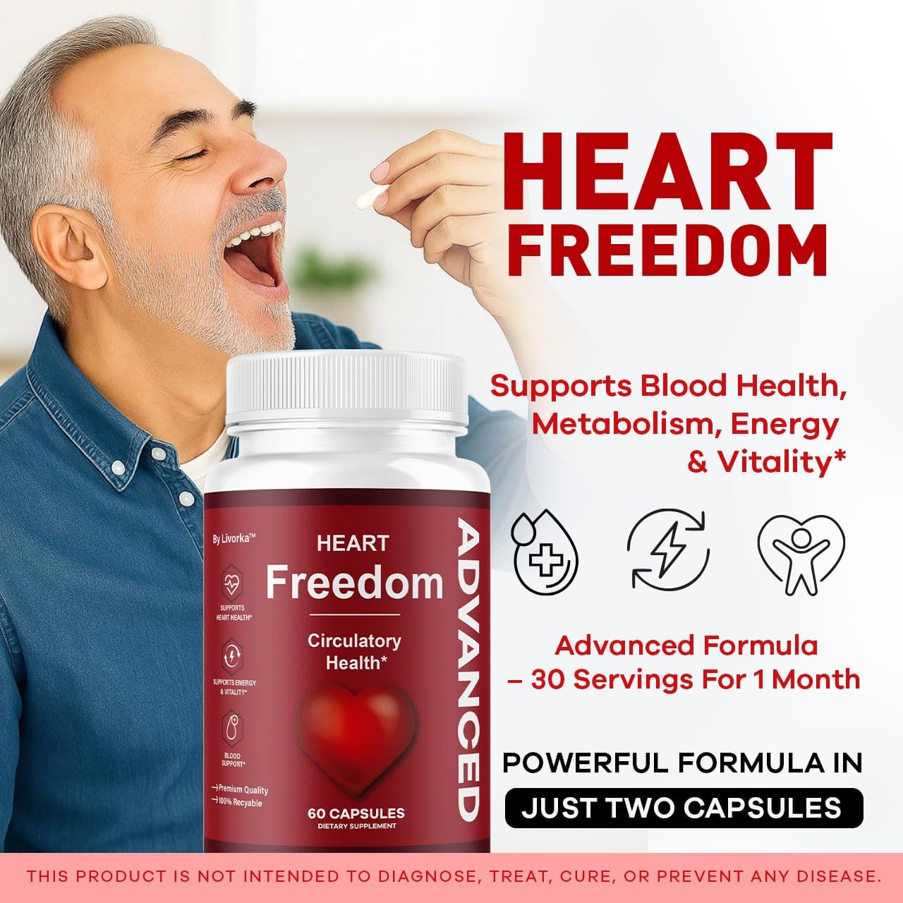 Heart Freedom Supplement Capsules with Natural Ingredients 120 Capsules (2 Pack)