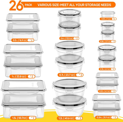 Food Storage Containers Airtight Plastic Meal Prep Set with Lids 52 Piece