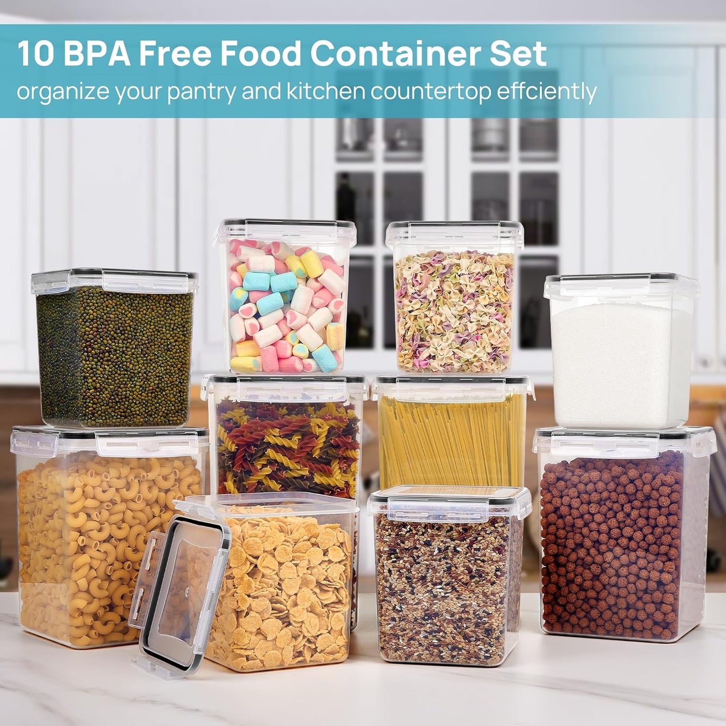 Vtopmart Airtight Food Storage Containers with Lids BPA-Free Canisters 10 Piece Set Black