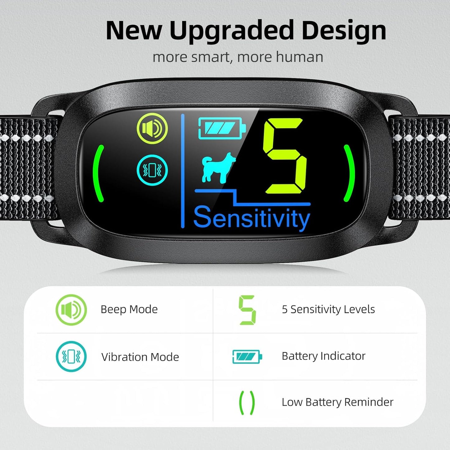 Rechargeable Dog Bark Collar – Smart Training Collar with 5 Sensitivity Levels, Beep & Vibration, Black