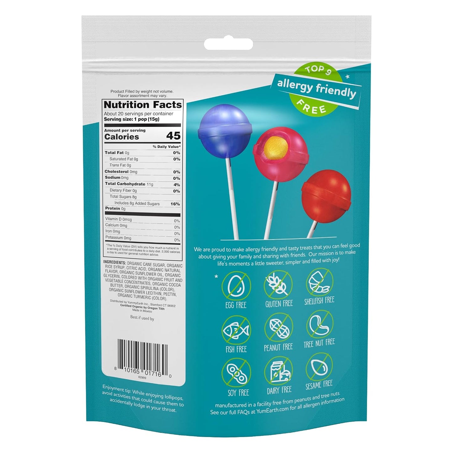 YumEarth Organic Duo Pops Fruit Chew Center Lollipops 20 Count