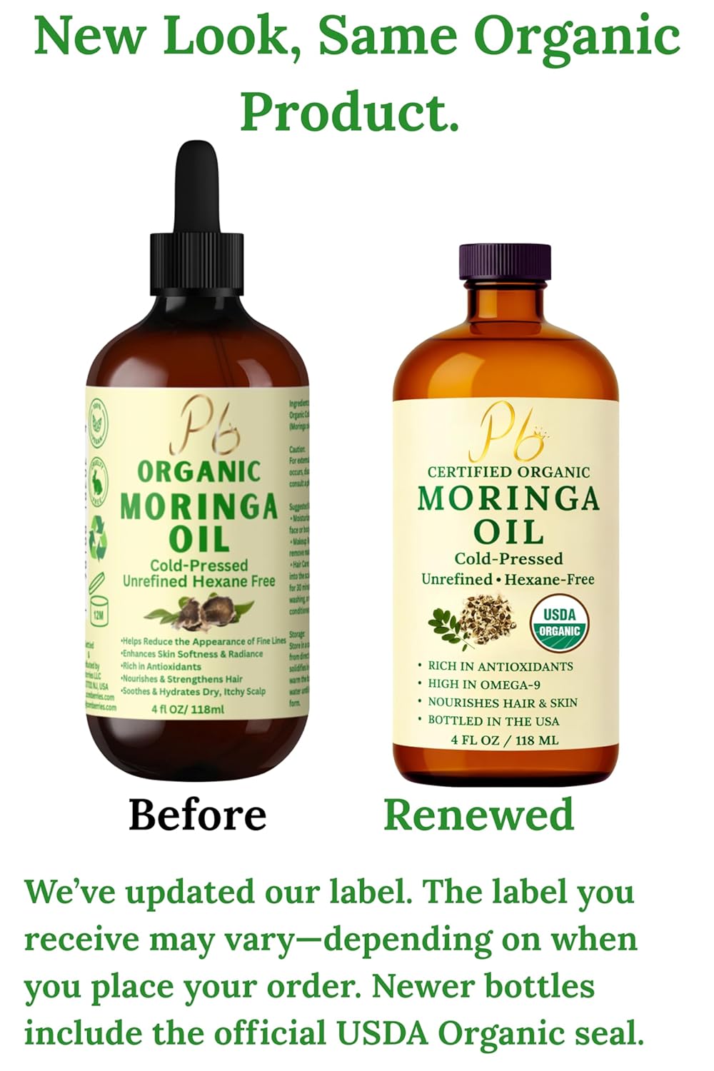 Organic Moringa Oil Cold Pressed Unrefined Skin Hair Face 4 fl oz