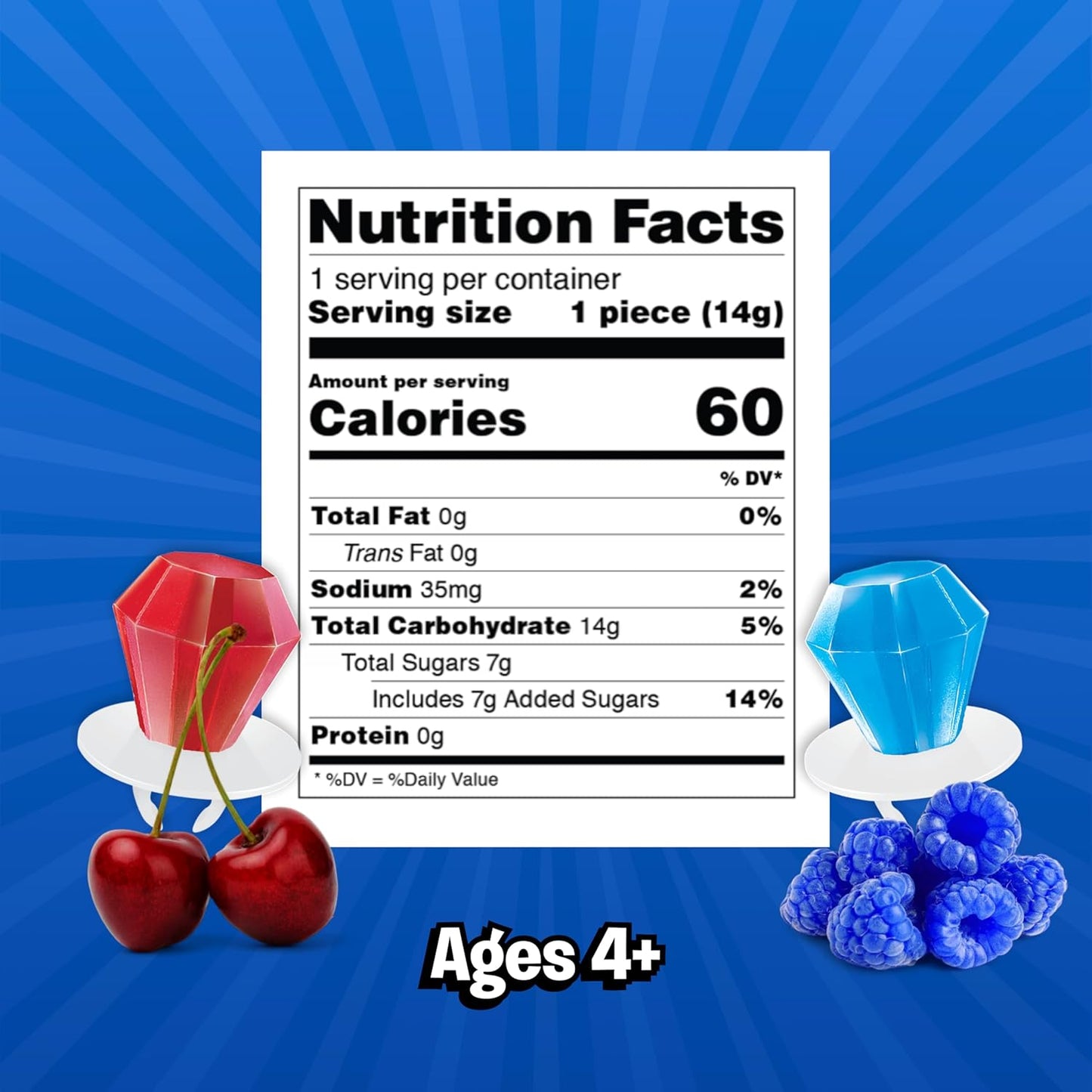 Ring Pop Red White & Blue Cherry & Blue Raspberry Hard Candy Lollipops 10 Count