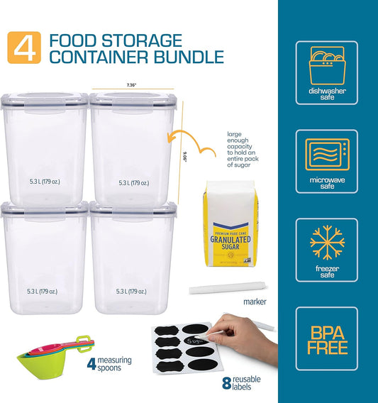 Storeganize Food Storage Containers Airtight Canisters with Lids 5.3L 4 Pack