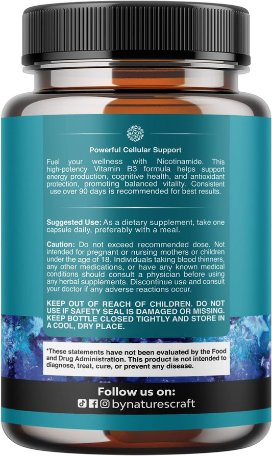 Vitamin B3 Niacinamide 500 mg Capsules Flush Free Nicotinamide 60 Count