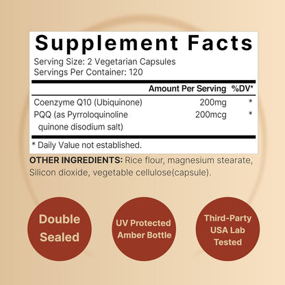 NatureBell CoQ10 200 mg with PQQ Veggie Capsules – High Absorption Formula, 240 Count