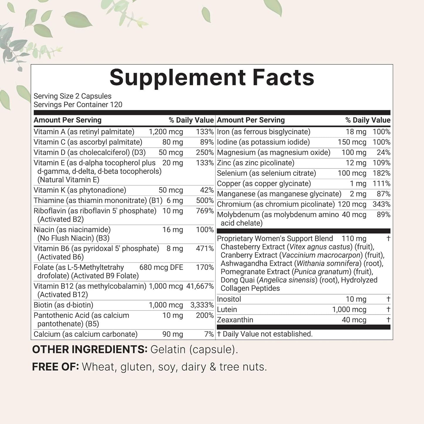 Micro Ingredients Women’s Methylated Multivitamin Capsules with Vitamin B, C, D and Iron 240 Count