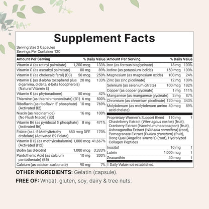 Micro Ingredients Women’s Methylated Multivitamin Capsules with Vitamin B, C, D and Iron 240 Count
