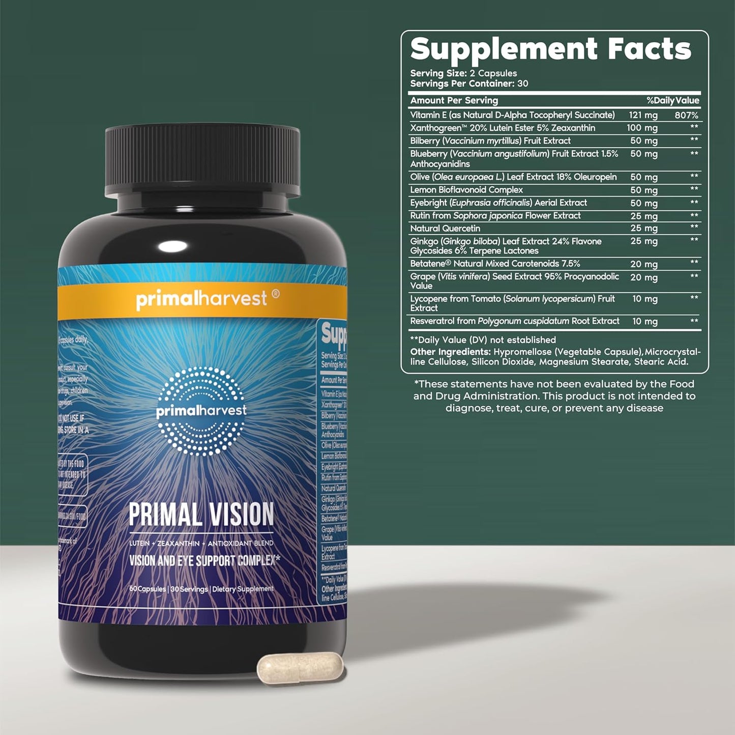 Primal Harvest Primal Vision Lutein Zeaxanthin Vitamin A Zinc Capsules 2 Pack  Description (3–5 lines):