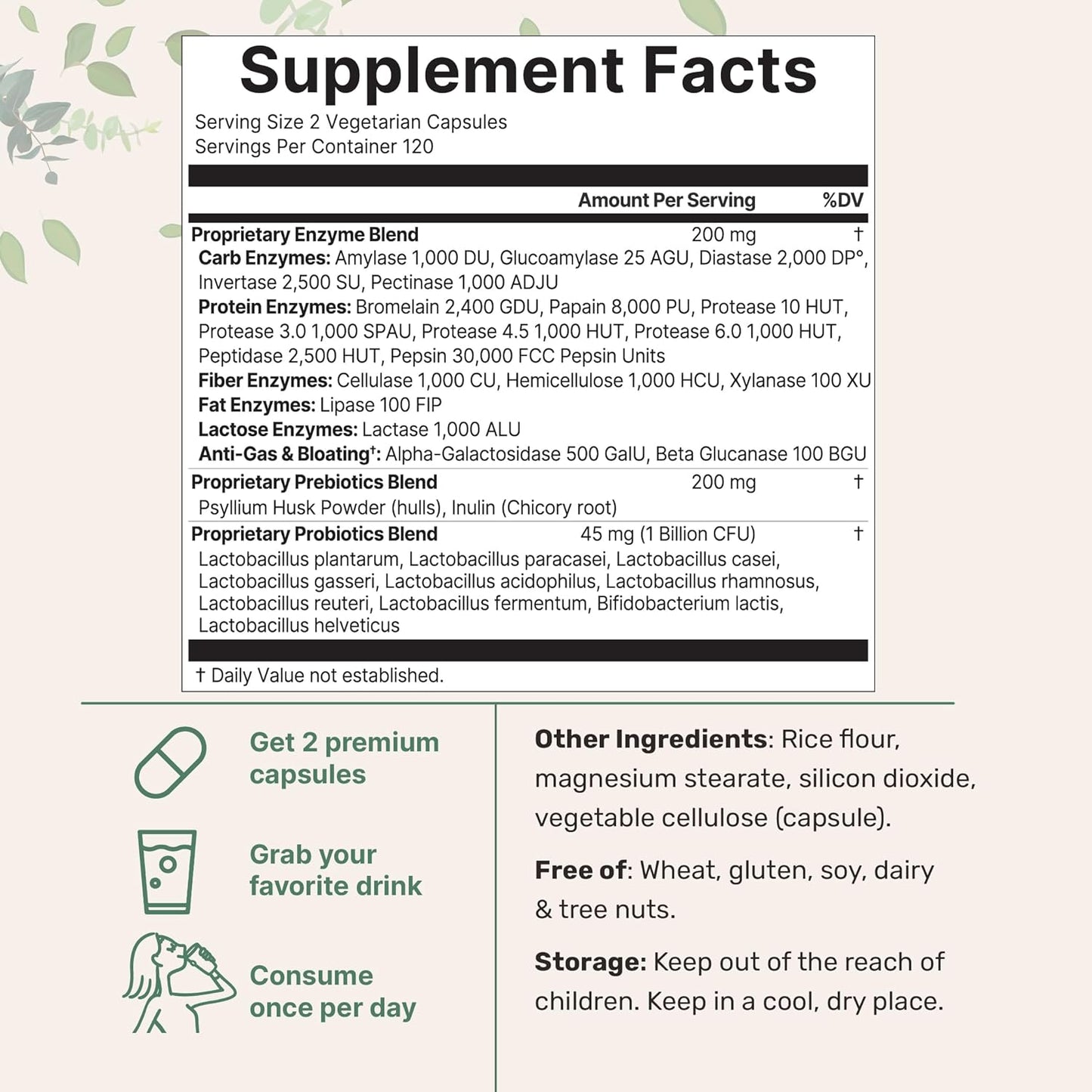 Super Enzymes with Prebiotics & Probiotics Veggie Capsules 240 Count
