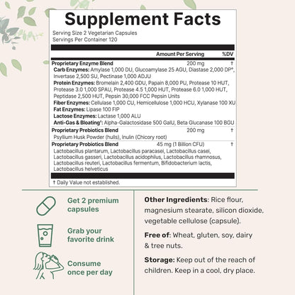 Super Enzymes with Prebiotics & Probiotics Veggie Capsules 240 Count