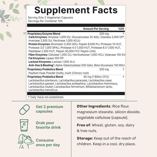 Super Enzymes with Prebiotics & Probiotics Veggie Capsules 240 Count