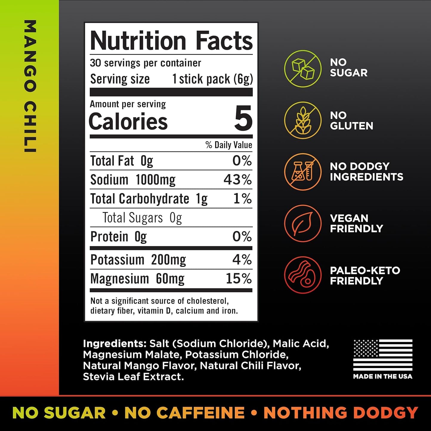 LMNT Zero Sugar Electrolytes Mango Chili Salt Drink Mix 30 Count