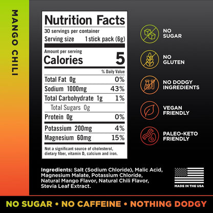 LMNT Zero Sugar Electrolytes Mango Chili Salt Drink Mix 30 Count