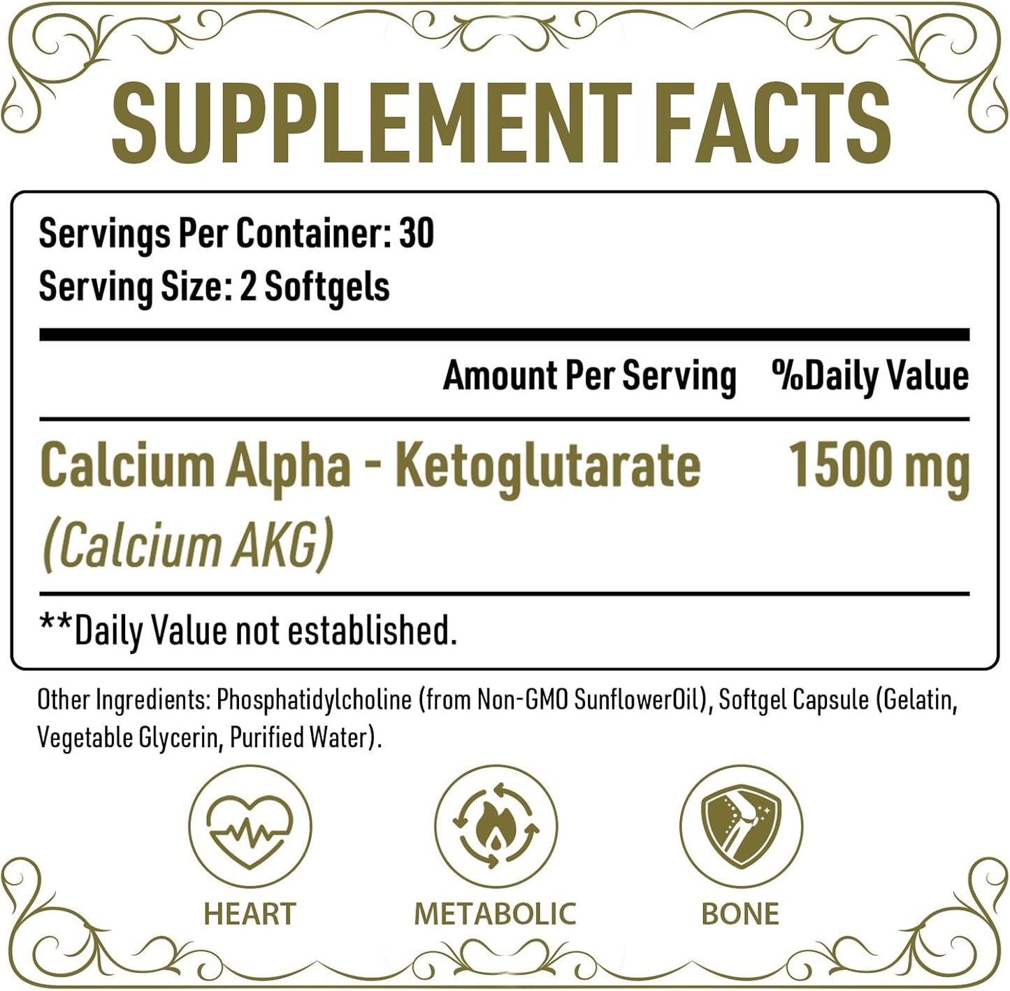 Liposomal Calcium AKG Alpha Ketoglutaric Acid 1500 mg Softgels 60 Count