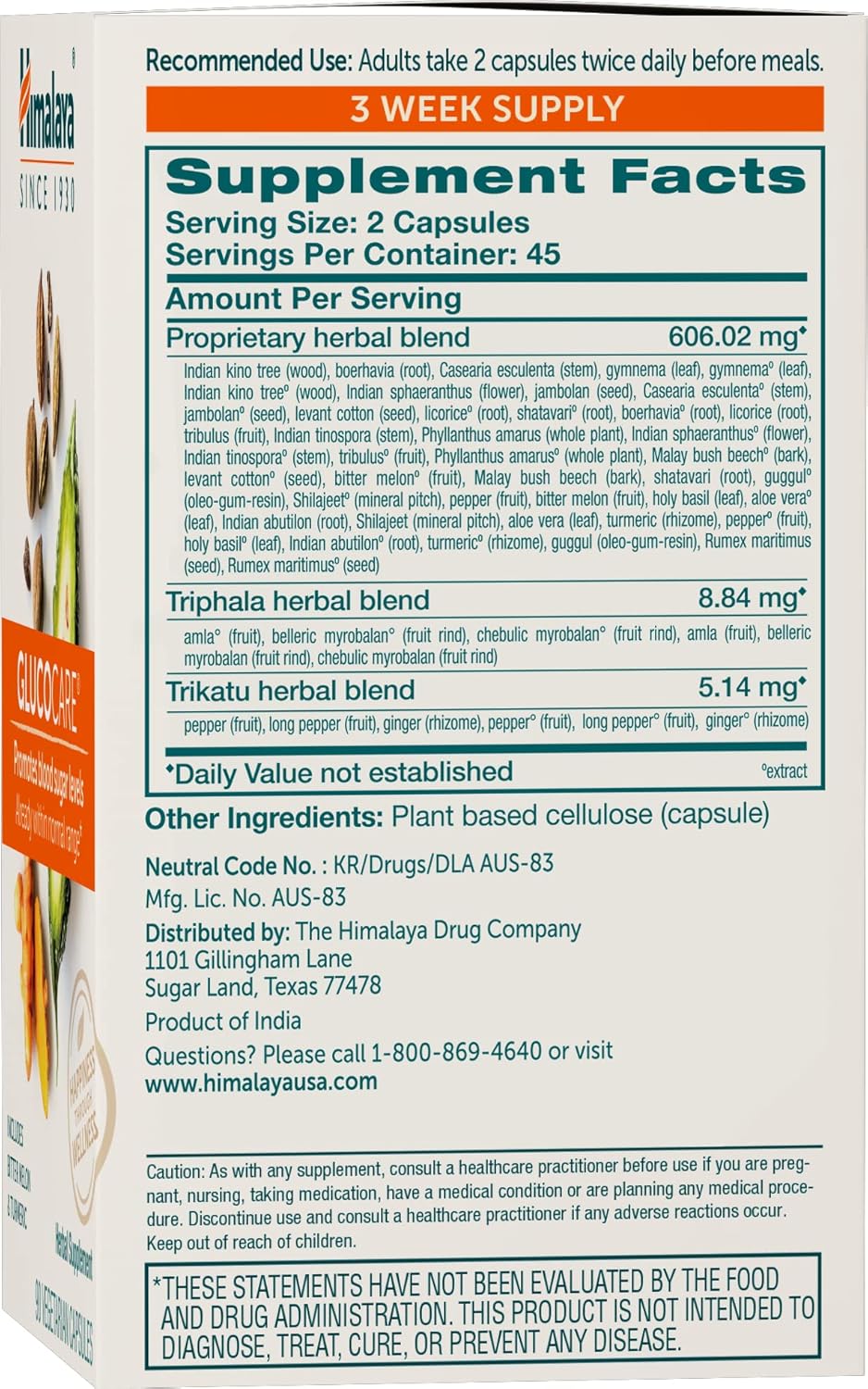 Himalaya GlucoCare Herbal Glucose Support Supplement 90 Vegan Capsules