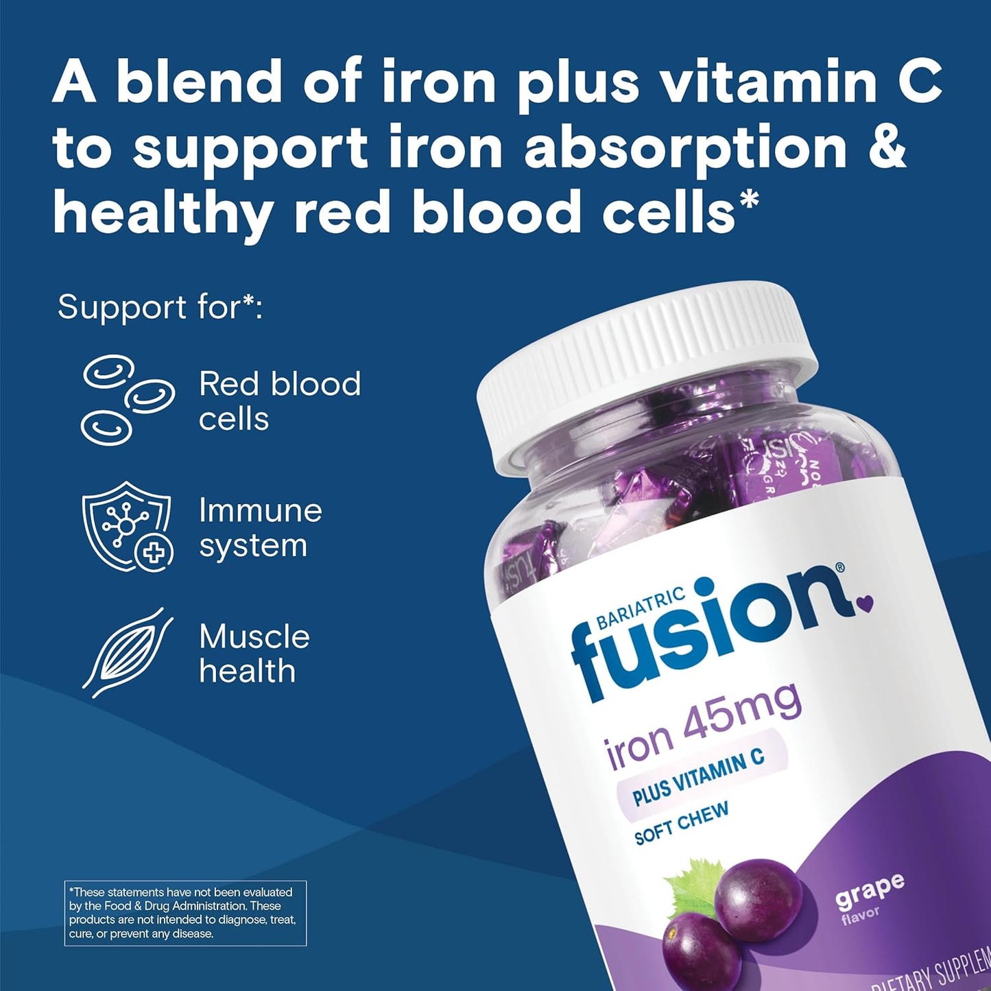 Bariatric Fusion Chewable Iron Supplement with Vitamin C Grape Flavor 60 Count