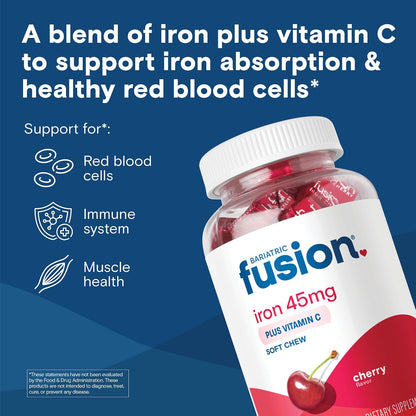Bariatric Fusion Chewable Iron Supplement with Vitamin C Cherry Flavor 60 Count