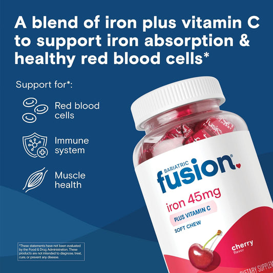 Bariatric Fusion Chewable Iron Supplement with Vitamin C Cherry Flavor 60 Count