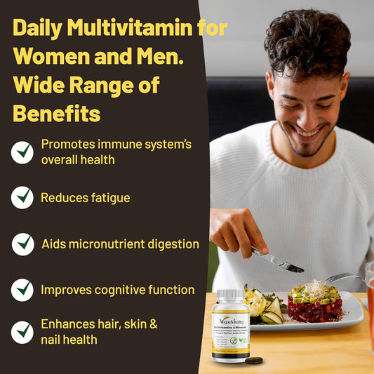 Vegan Vitality Multivitamin Tablets for Women & Men with Vitamin B12, D3 and K2 180 Count