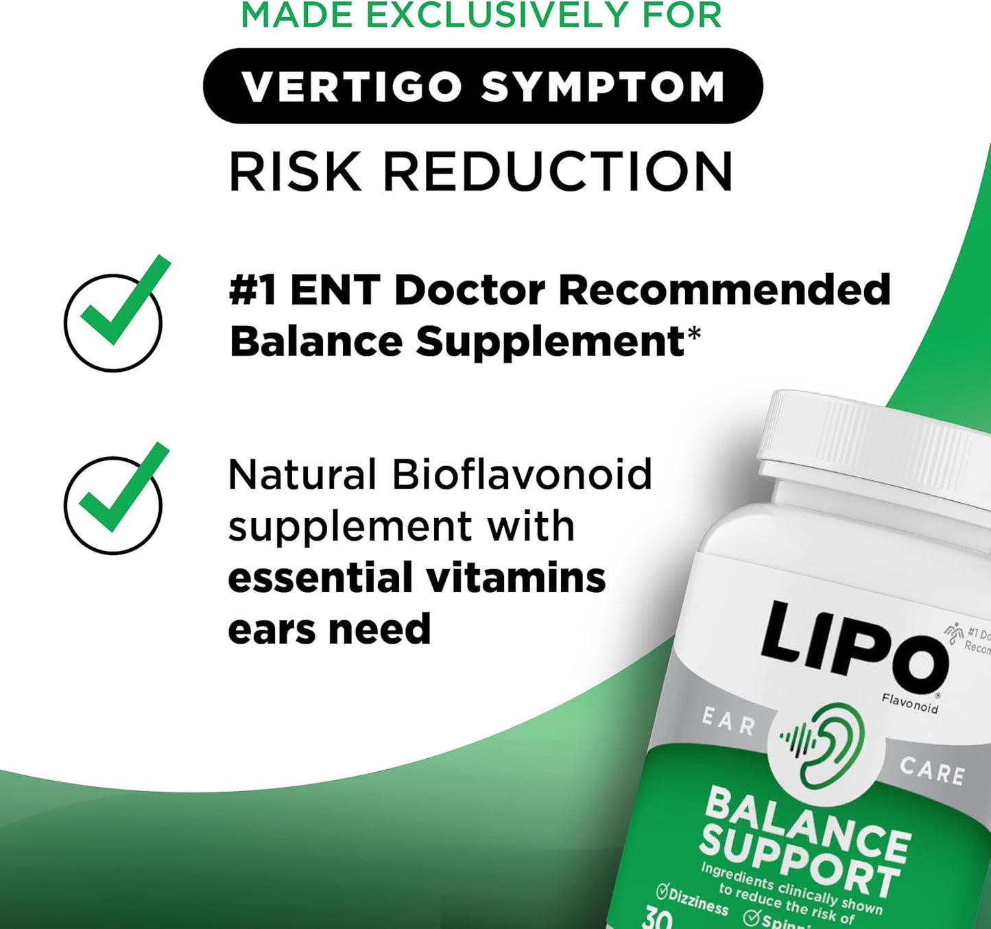 Lipo-Flavonoid Ear Health Supplement – Lemon Bioflavonoid Complex with Vitamins & Calcium, 150 Caplets