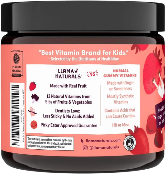 Llama Naturals Kids Multivitamin Gummies Organic Vegan Strawberry 90 Count