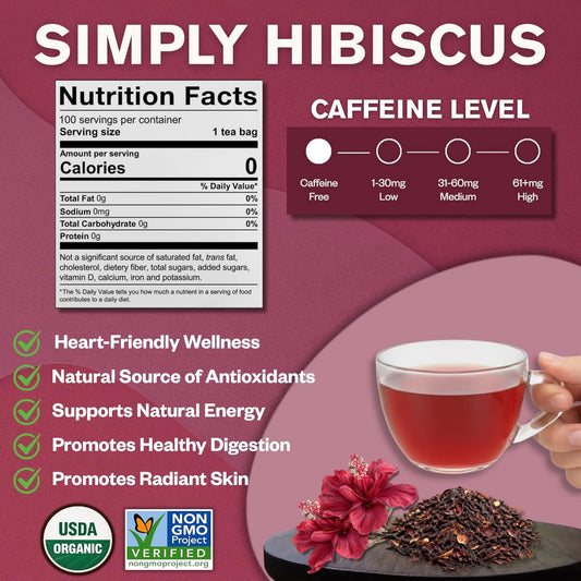 FGO Organic Hibiscus Tea Bags Caffeine Free 100 Count