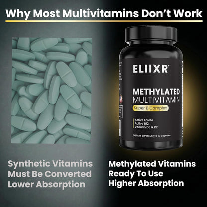 Eliixr Methylated Multivitamin Capsules with B Complex 90 Day Supply
