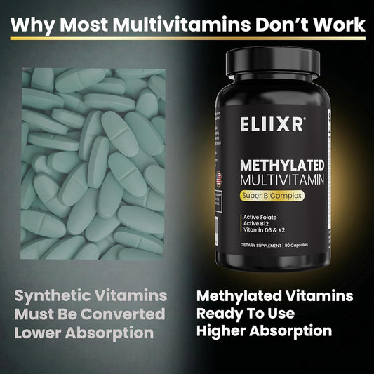 Eliixr Methylated Multivitamin Capsules with B Complex 90 Day Supply