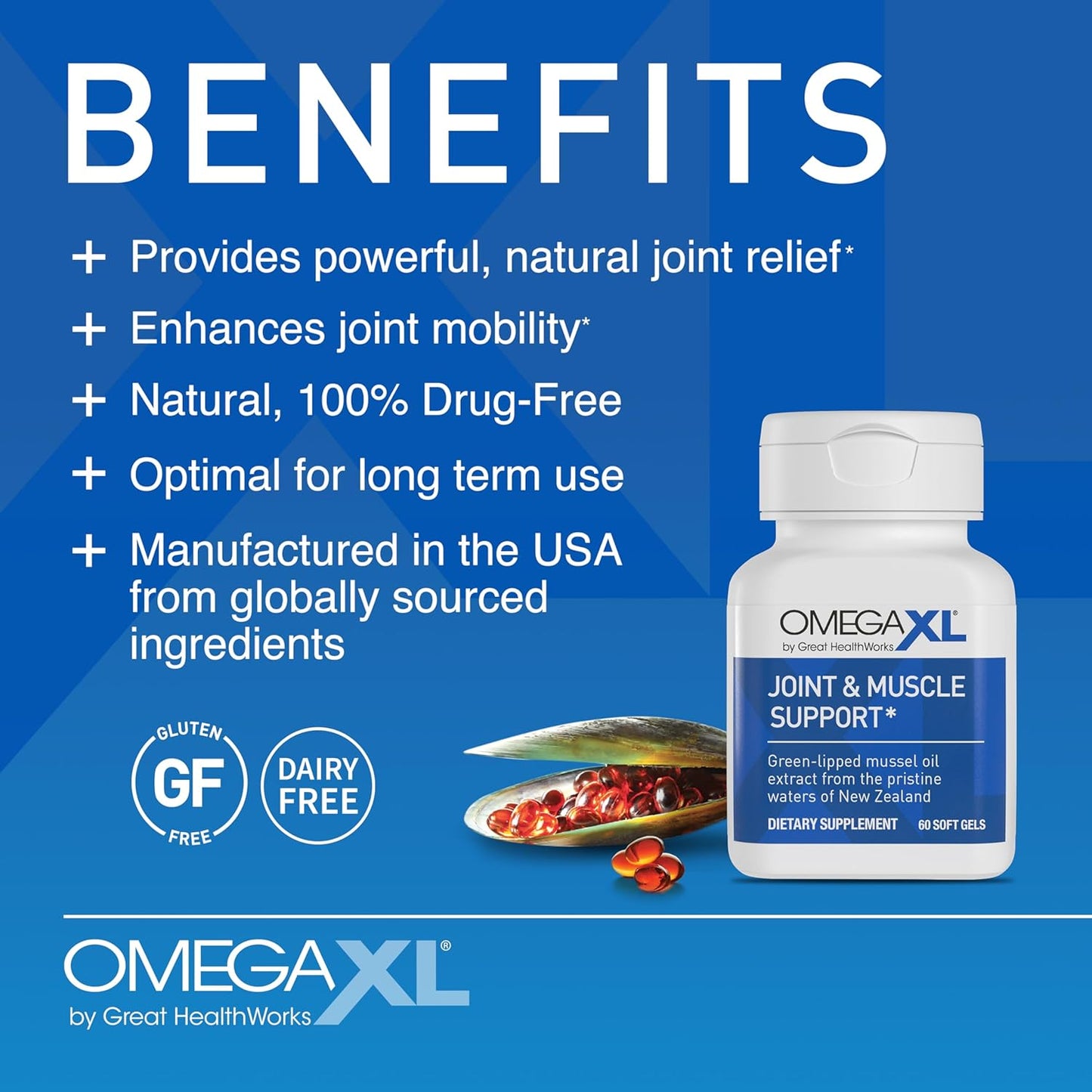 OmegaXL Joint Support Supplement with Green Lipped Mussel Oil 60 Softgels