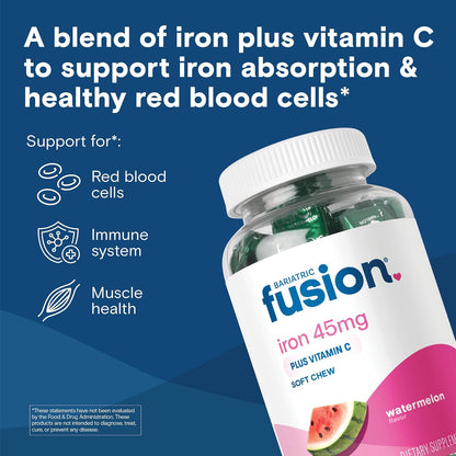 Bariatric Fusion Chewable Iron Supplement with Vitamin C Watermelon Flavor 60 Count