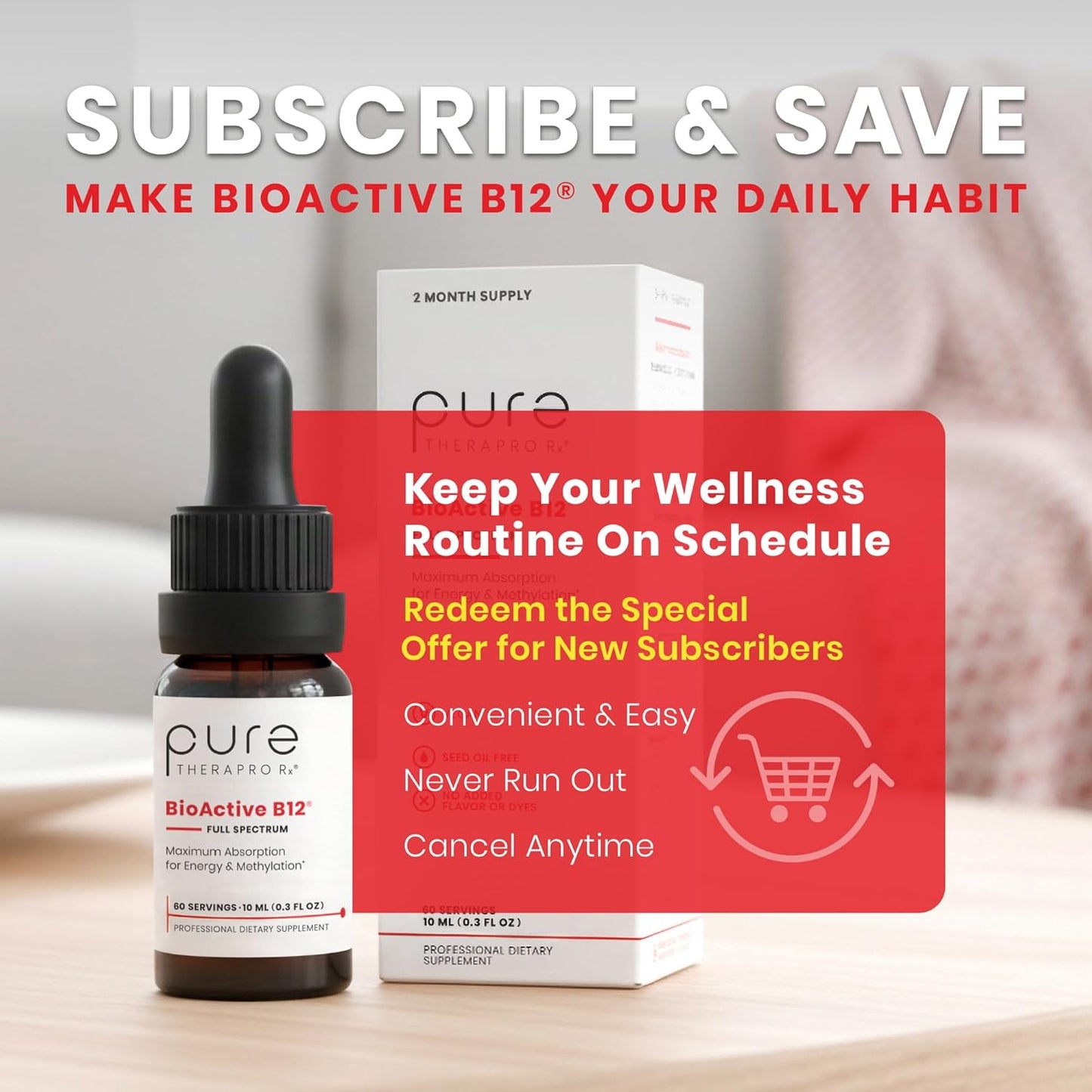 Pure TheraPro Vegan Vitamin B12 Sublingual Liquid – 1,000 mcg per Drop, 10 ml