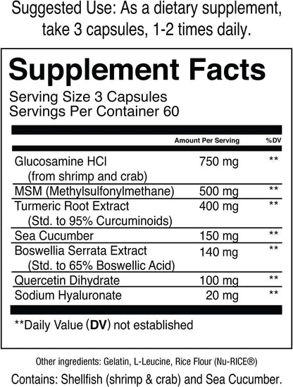 Jocko Fuel Joint Support Glucosamine MSM Turmeric Boswellia Capsules 180 Count