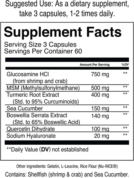 Jocko Fuel Joint Support Glucosamine MSM Turmeric Boswellia Capsules 180 Count