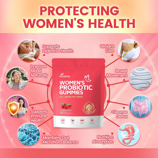 VivoNu Probiotic Gummies for Women with Prebiotics Cranberry 60 Count