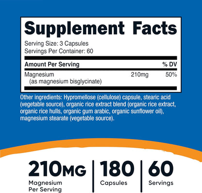 Nutricost Magnesium Glycinate Capsules 210 mg per Serving 180 Count
